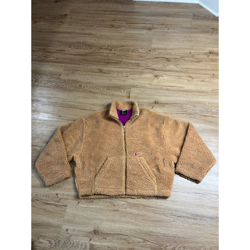 Nike Sportswear Swoosh Sherpa Teddy Fleece Jacket Womens XL Tan CU8639-201